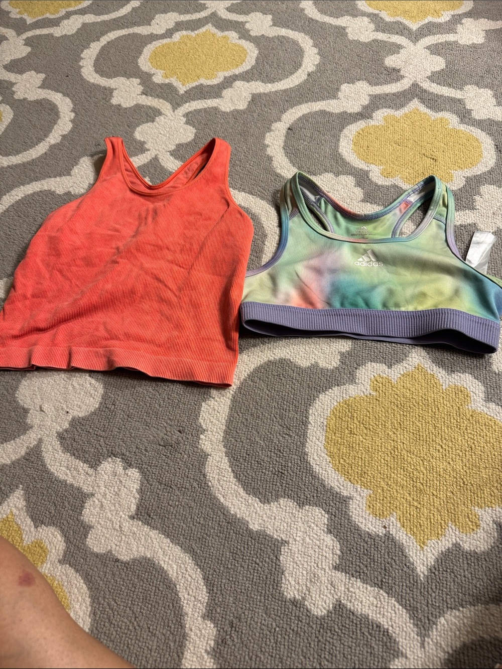 adidas Girls Coral Ribbed Tank and Pastel Tie-Dye Sports Bra Set adidas